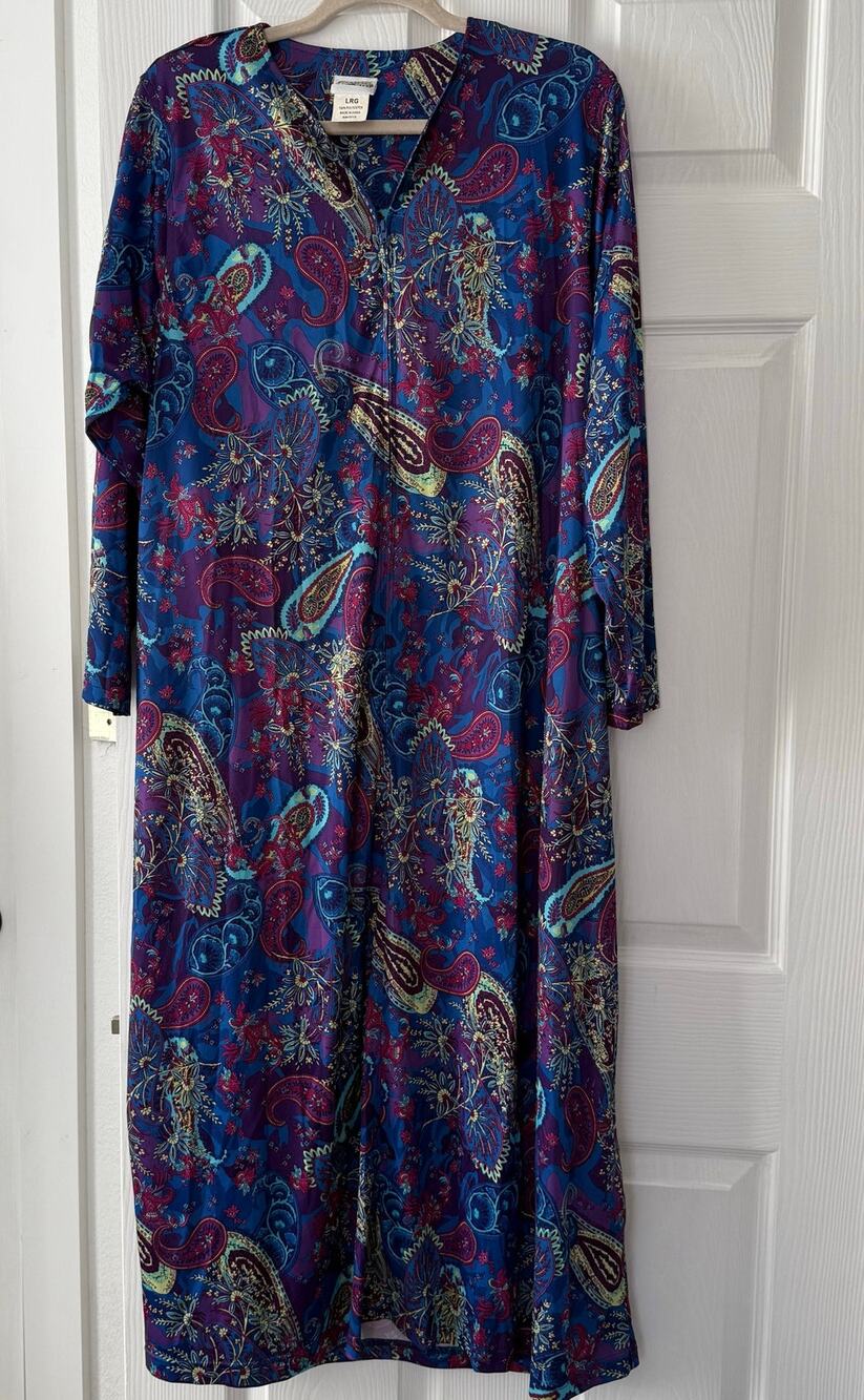 Collections Etc. Women's Floral Paisley Pockets Kaftan House Dress Size Large